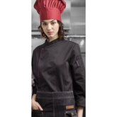 CHEF JACKET BLACK RED LINE PUSS BOTTON - Mabrook Hotel Supplies
